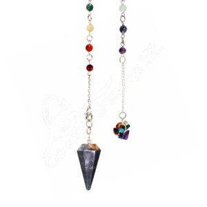 Blue Tiger Eye Hexagonal Pendulum with Chakra Chain