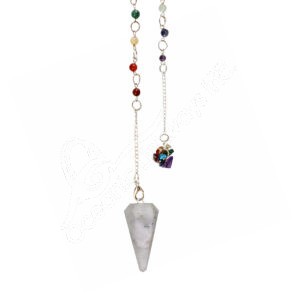 Rainbow Moonstone Hexagonal Pendulum with Chakra Chain & Chips