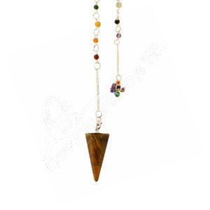 Tiger Eye Hexagonal Pendulum with Chakra Chain & Chips