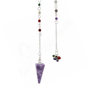 Lepidolite Hexagonal Pendulum with Chakra Chain & Chips