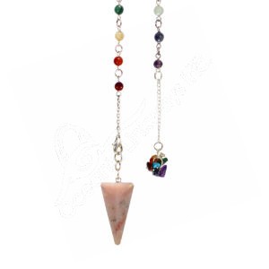 Pink Opal Hexagonal Pendulum with Chakra Chain & Chips