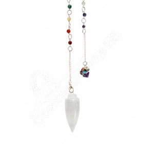 Selenite Hexagonal Pendulum with Chakra Chain