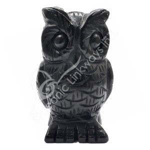 Polished Black Obsidian Owl Carving
