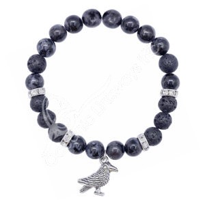 Indigo Gabbo & Lava Beads Bracelet with a Raven Charm