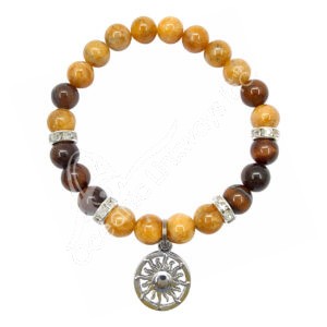 Orange and Red Tiger Eye with Sun Charm Bracelet