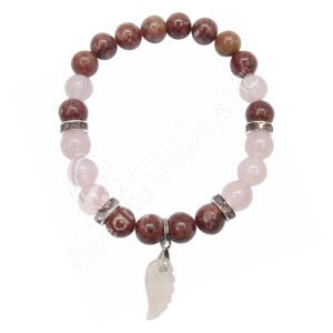 Eudialyte and Rose Quartz with Angel Wing Charm Bracelet