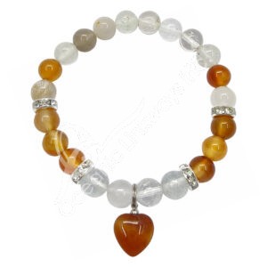 White Topaz and Red Agate with Heart Charm Bracelet