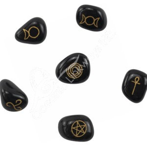 Set of Stone in Black Agate with an Engraved Pagan Symbols (Set of 6)