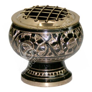 Brass Incense Holder Engraved Black Flower with Grid