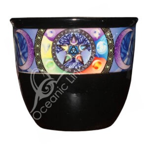 Black Ceramic Smudge Holder with Chakra Pentacle Design