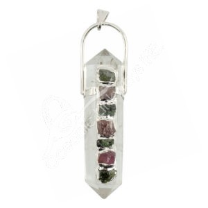 Crystal Quartz with Faceted Tourmaline Double Terminated Point Pendant