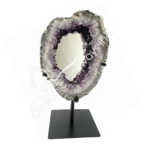 Mixed Amethyst Geode Mirror with Metal Stand