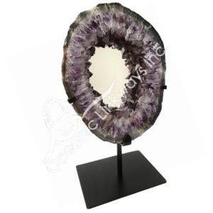 Mixed Amethyst Geode Mirror with Metal Stand
