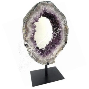 Mixed Amethyst Geode Mirror with Metal Stand