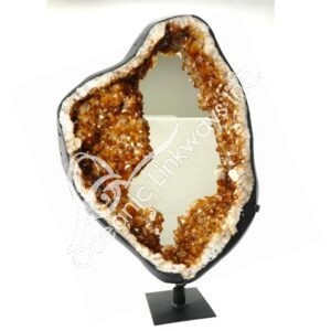 Druzy Citrine Mirror on Metal Base