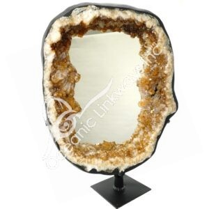 Druzy Citrine Mirror on Metal Base