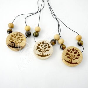 Tree of Life Engraved with Tiger Eye Palo Santo Disc Necklace
