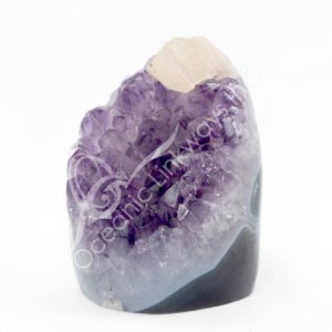 Polished Amethyst Druse with Calcite B formation Base Cut