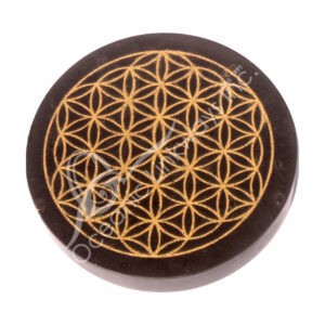 Black Tourmaline Coasters with Gold Flower of Life Design (Pack of 2)