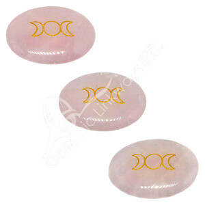 Rose Quartz Palm Stone with Triple Moon Engraved