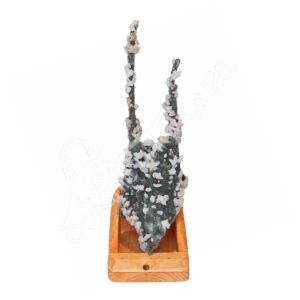Coral Chalcedony & Quartz Specimen on Wood Stand