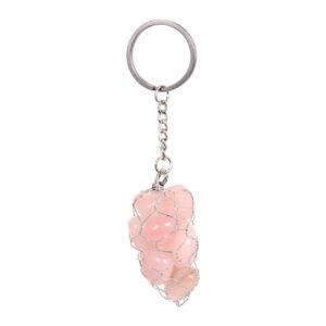 Rose Quartz in Net Wire Bag Keychain