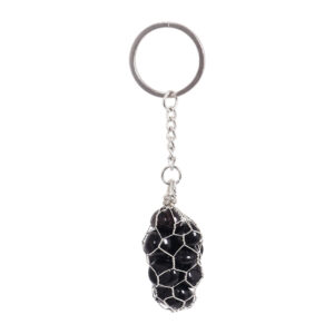 Black Obsidian in Net Wire Bag Keychain