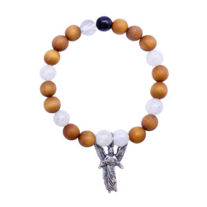 Wood & Rainbow Moonstone Bracelet with Archangel Gabriel Charm (Guidance)