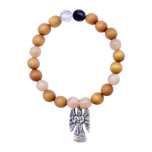 Wood & Peach Moonstone Bracelet with Archangel Haniel Charm (intuition)