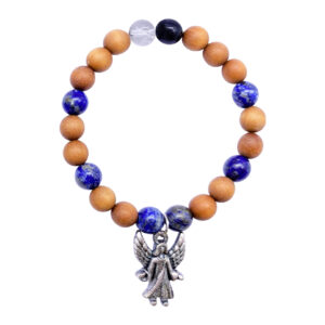 Wood & Lapis Lazuli Bracelet with Archangel Melchizedek Charm (Virtue)