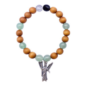 Wood & Green Aventurine Bracelet with Archangel Raphael Charm (Healing)