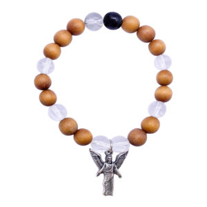 Wood & Crystal Quartz Bracelet with Archangel Raziel Charm (Spiritual Understanding)