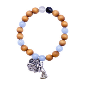 Wood & Angelite Bracelet with Archangel Sandalphon Charm (Prayer Messenger)
