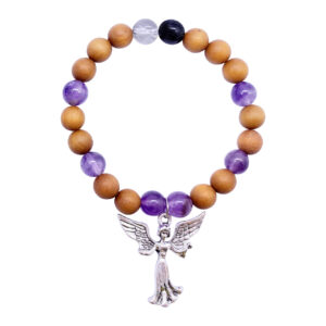 Wood & Amethyst Bracelet with Archangel Tzadkiel Charm (Freedom)