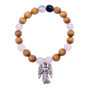 Wood & Rose Quartz Bracelet with Archangel Camael Charm (Love)