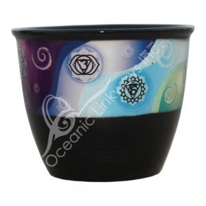 Black Ceramic Smudge Holder with Chakra Design