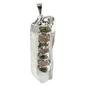 Natural Crystal Quartz Point with Tourmalines Pendant