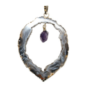 Agate Slice with Amethyst Hanging Point Pendant 1.75-2.5"