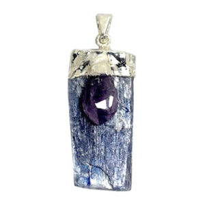 Kyanite with Amethyst Pendant with Silver Cap 1.5-2"