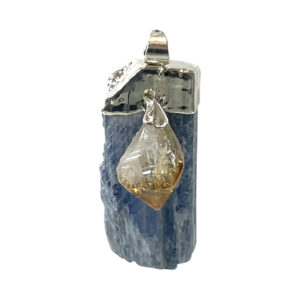 Kyanite with Citrine Pendant Silver Plated Cap 1.5-2"
