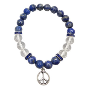 Lapis Lazuli and Crystal Quartz with Peace Sign Charm Bracelet