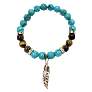 Turquoise and Tiger Eye with Feather Charm Bracelet