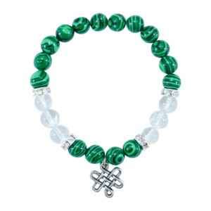 Synthetic Malachite & Crystal Quartz Beads Bracelet with Celtic Knot Charm