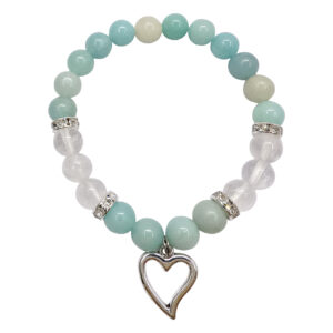 Amazonite and Crystal Quartz with Heart Charm Bracelet