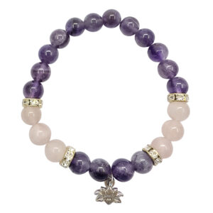 Amethyst and Rose Quartz with Lotus Charm Elastic Bracelet