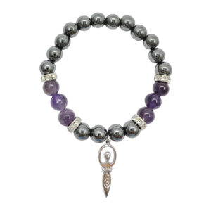 Hematite and Amethyst with Goddess Charm Elastic Bracelet