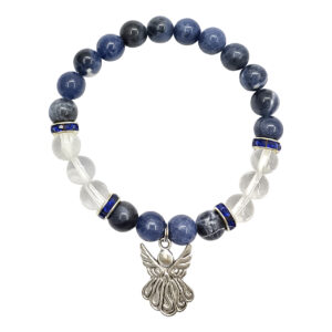 Sodalite and Crystal Quartz with Angel Charm Elastic Bracelet