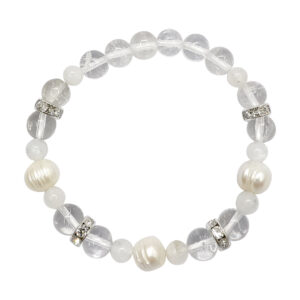Crystal Quartz and Moonstone Rainbow Pearls Elastic Bracelet