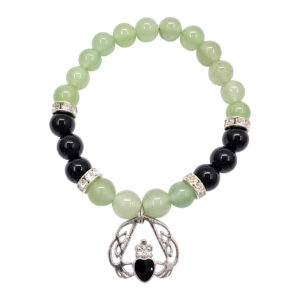 Green Aventurine and Black Onyx with Claddagh Charm Elastic Bracelet