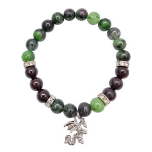 Ruby Zoisite and Garnet with Dragon Charm Elastic Bracelet